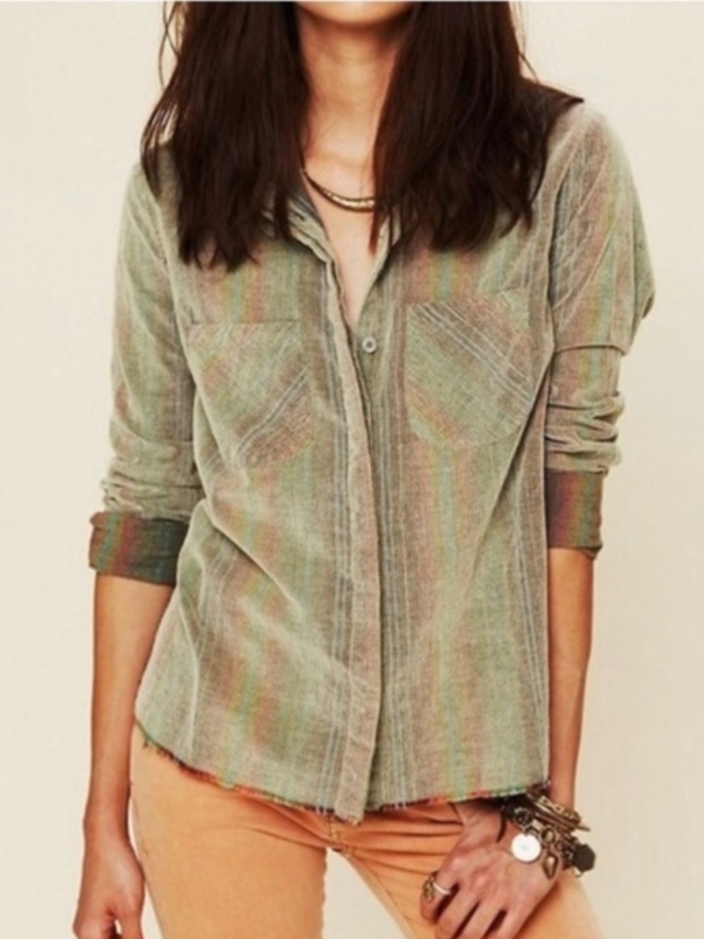 We The Free People Clarissa Corduroy Striped Vtg Insp Top W/flared Back Pastel